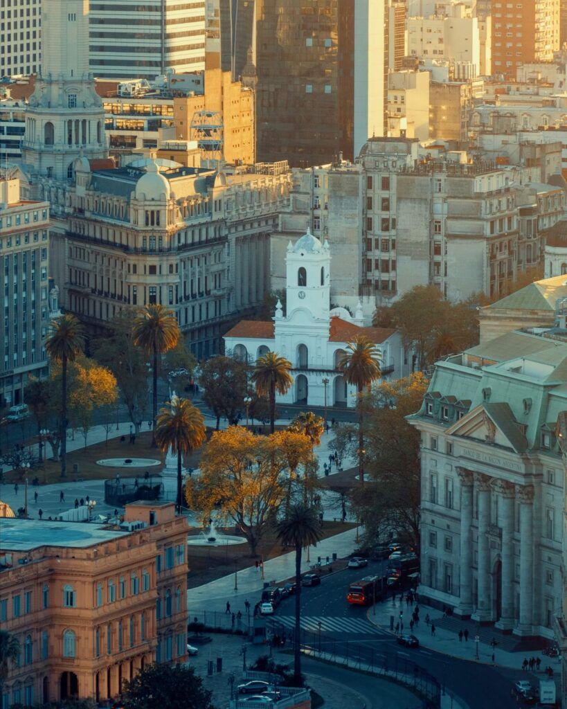 I palazzi di di Buenos Aires visti dall'alto al tramonto