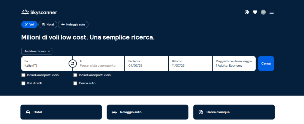 schermata Skyscanner
