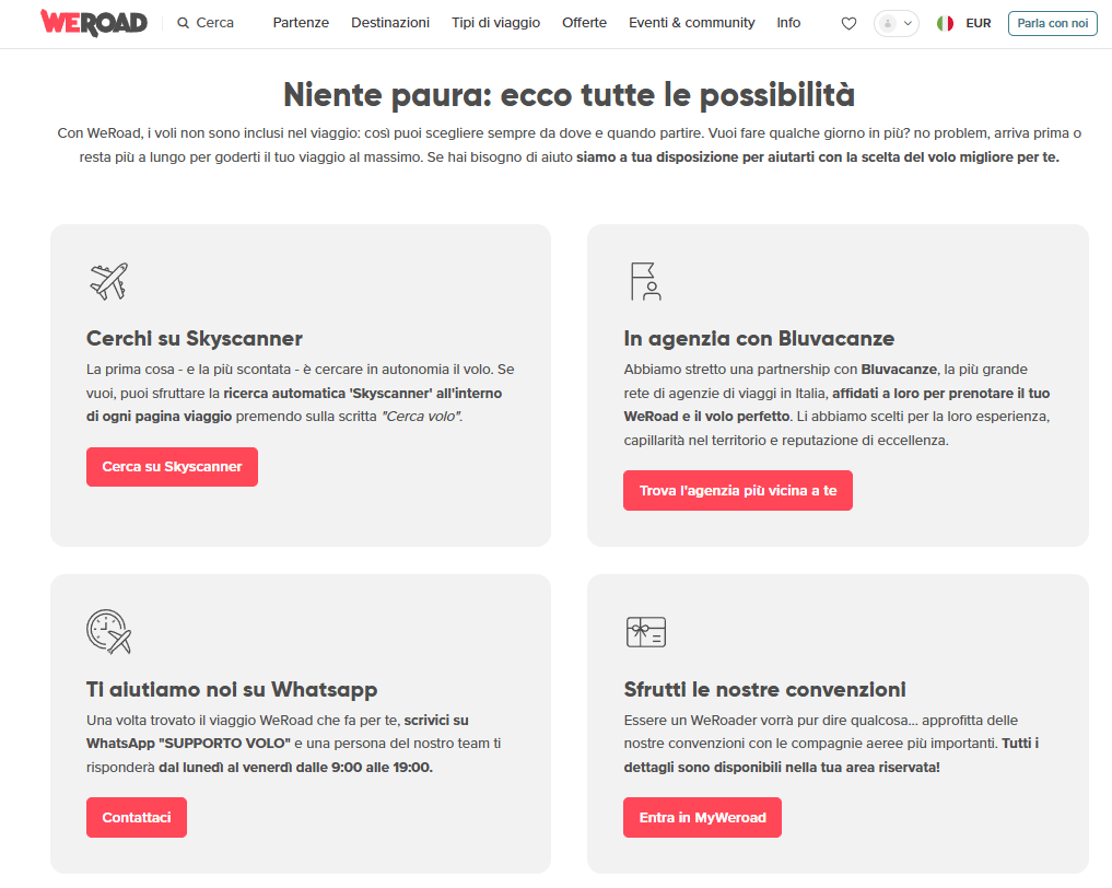 Supporto ricerca volo WeRoad