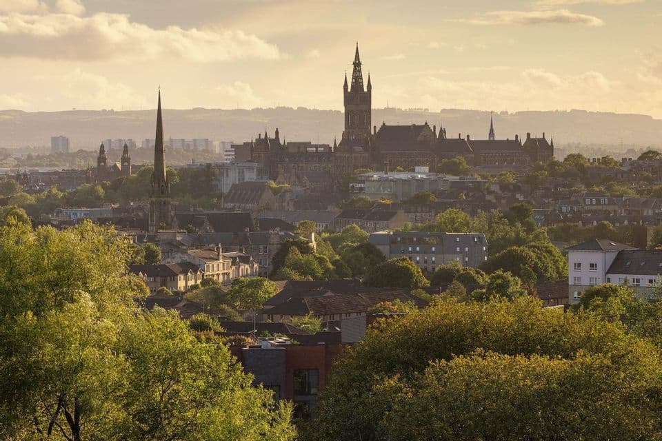 Glasgow dall’alto Il panorama di Glasgow con la torre dell’università