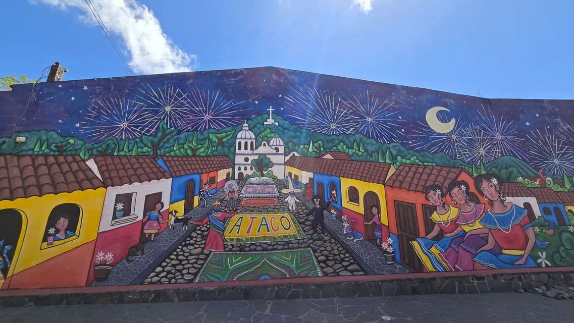 Colorful mural of Concepción de Ataco on the Ruta de las Flores, El Salvador