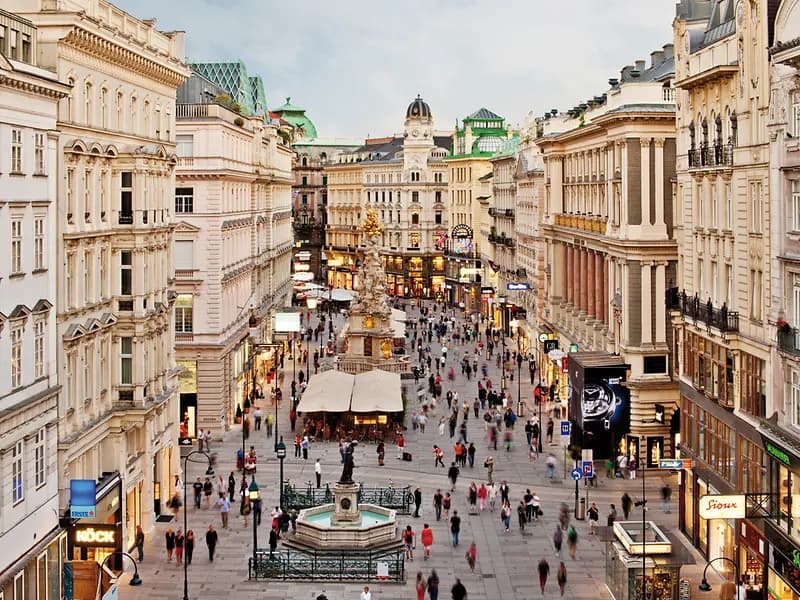 People walking along the Graben, one of Vienna's main shopping streets.