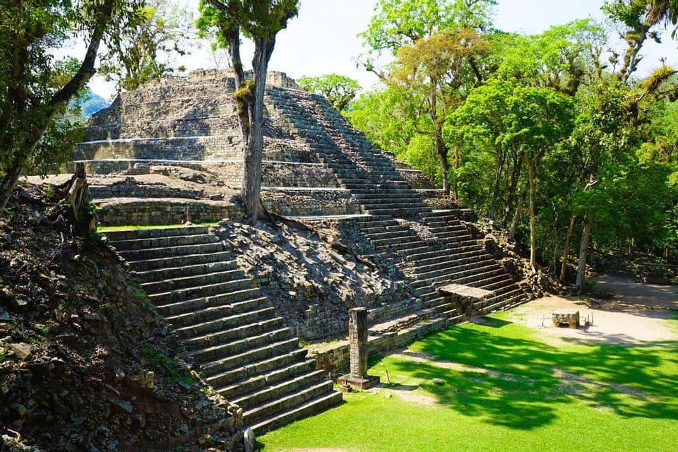 Copán archaeological park Stone steps of a Maya temple in the jungle of Copán, Honduras