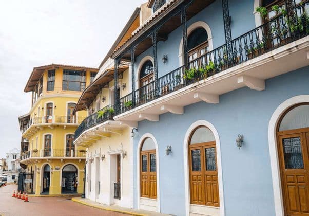 Colonial balconies in Casco Viejo Colonial houses with wooden balconies in Casco Viejo, Panama City