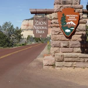 Zion National Park entrance sign Zion National Park entrance sign