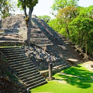 Copán archaeological park Stone steps of a Maya temple in the jungle of Copán, Honduras