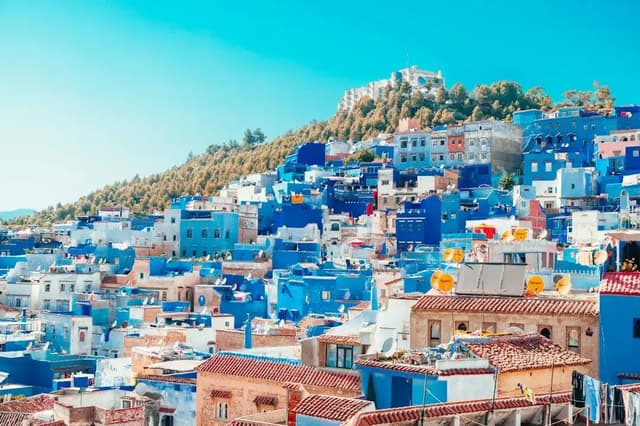 Blue houses of Chefchaouen on a hillside, Morocco