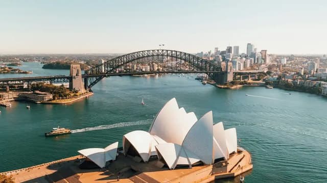 Opéra de Sydney et Harbour Bridge vus d'en haut
