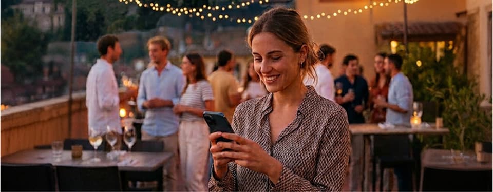 Una mujer en una fiesta en una terraza